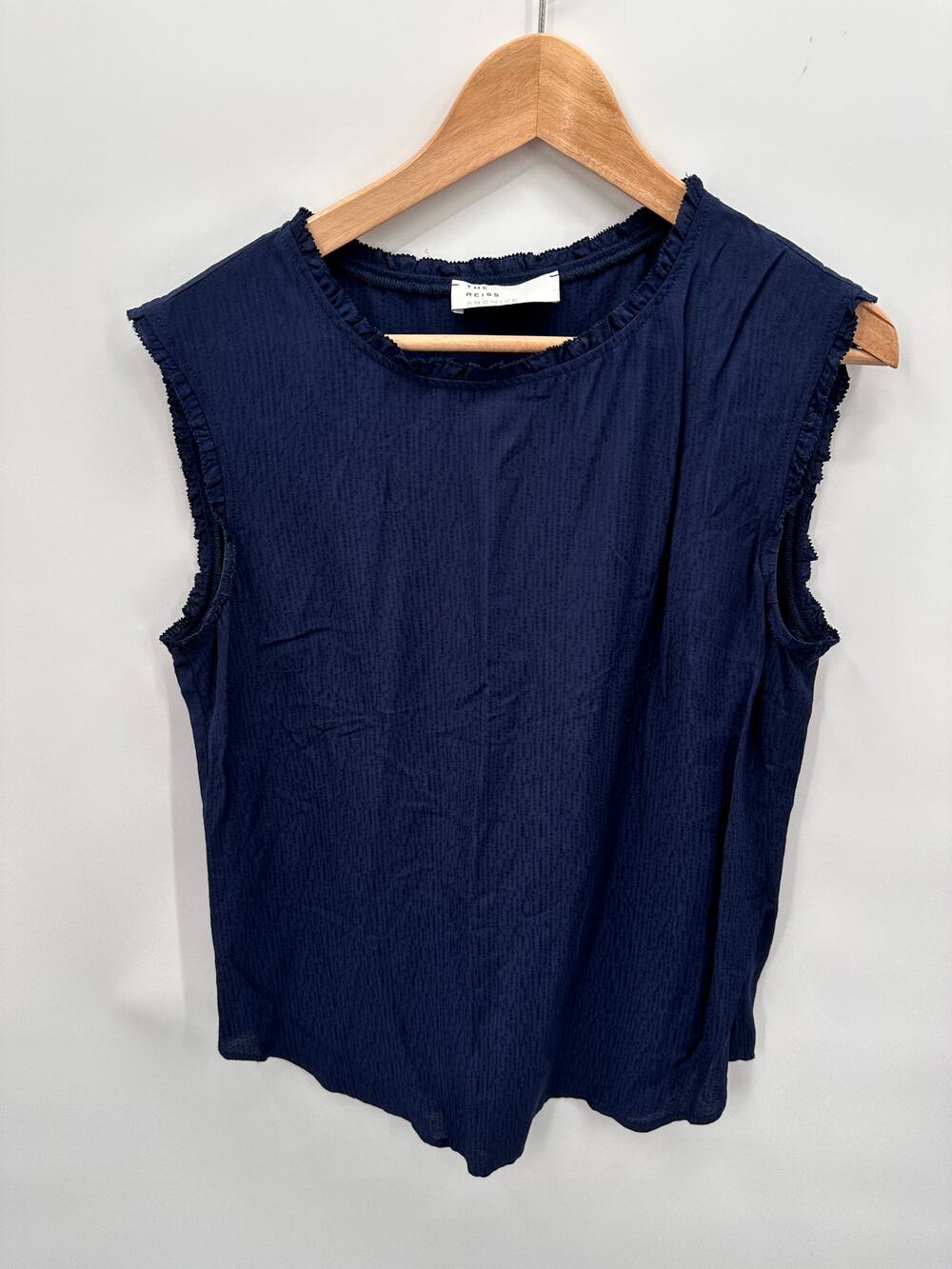 REISS Archive Minnie Navy Sleeveless Crewneck Blouse // 10